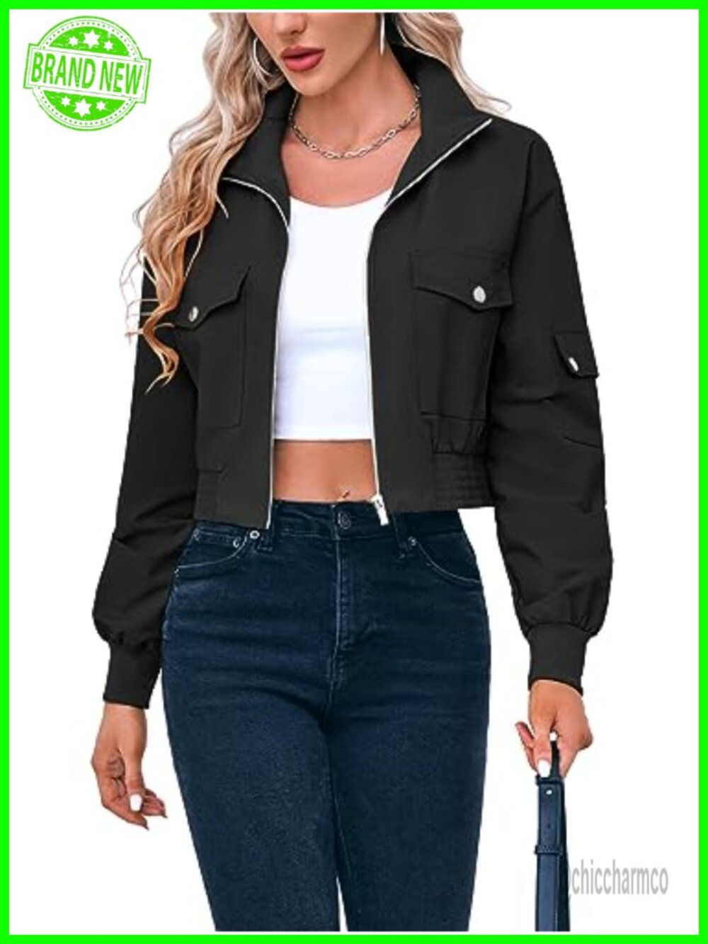 Cropped Bomber Jacket Lightweight Zip Up Casual Short Coat